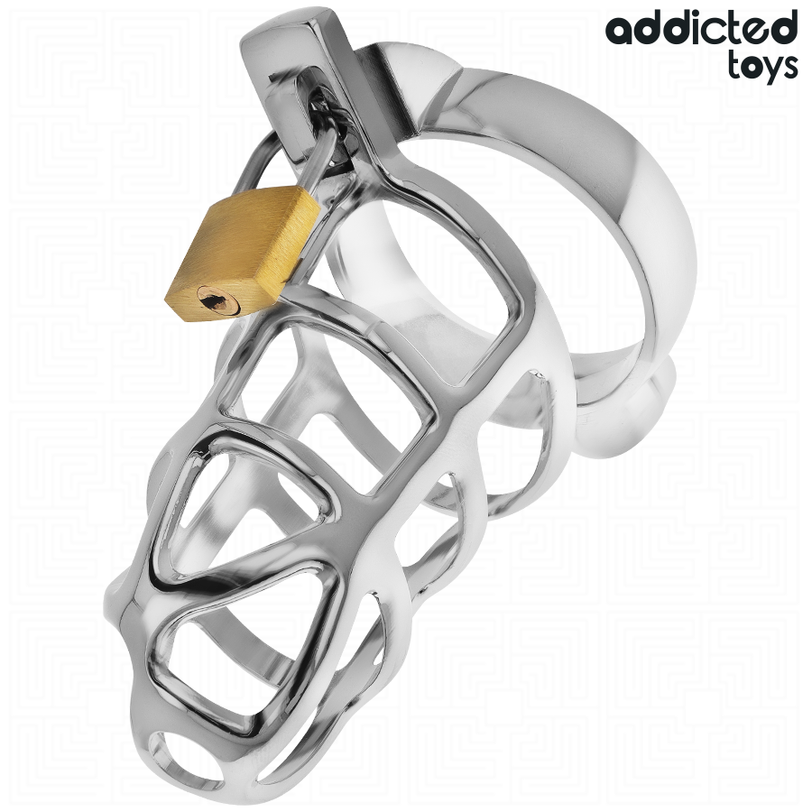 ADDICTED TOYS LOCKED – Cage de chasteté en métal Silver Lock (S ou M)