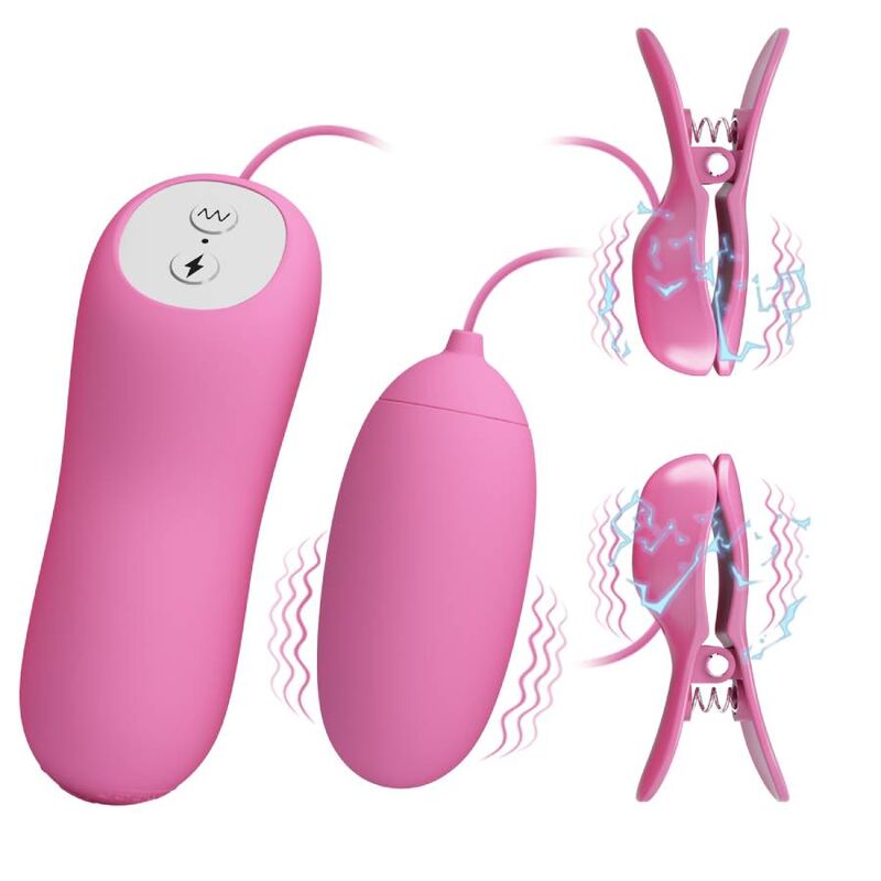 PRETTY LOVE – Kit pinces à tétons & œuf vibrant électrostimulation – Rose