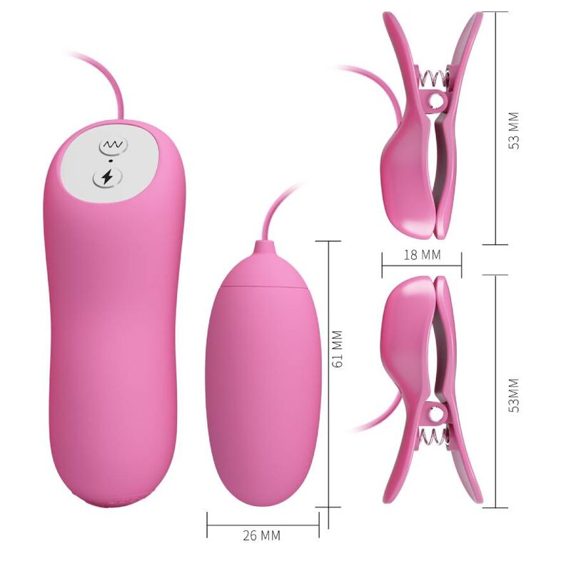 PRETTY LOVE – Kit pinces à tétons & œuf vibrant électrostimulation – Rose