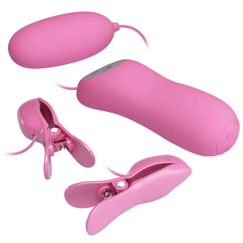 PRETTY LOVE – Kit pinces à tétons & œuf vibrant électrostimulation – Rose