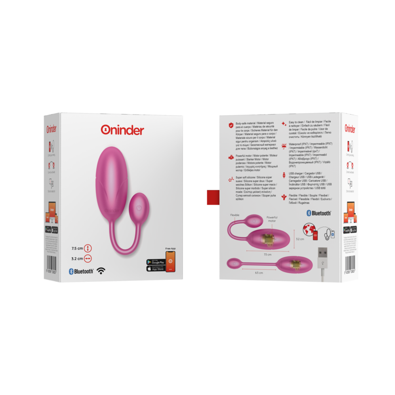 ONINDER – Œuf Vibrant Tokyo 7,5 X 3,2 CM – Contrôle via Application – Rose ou Gris