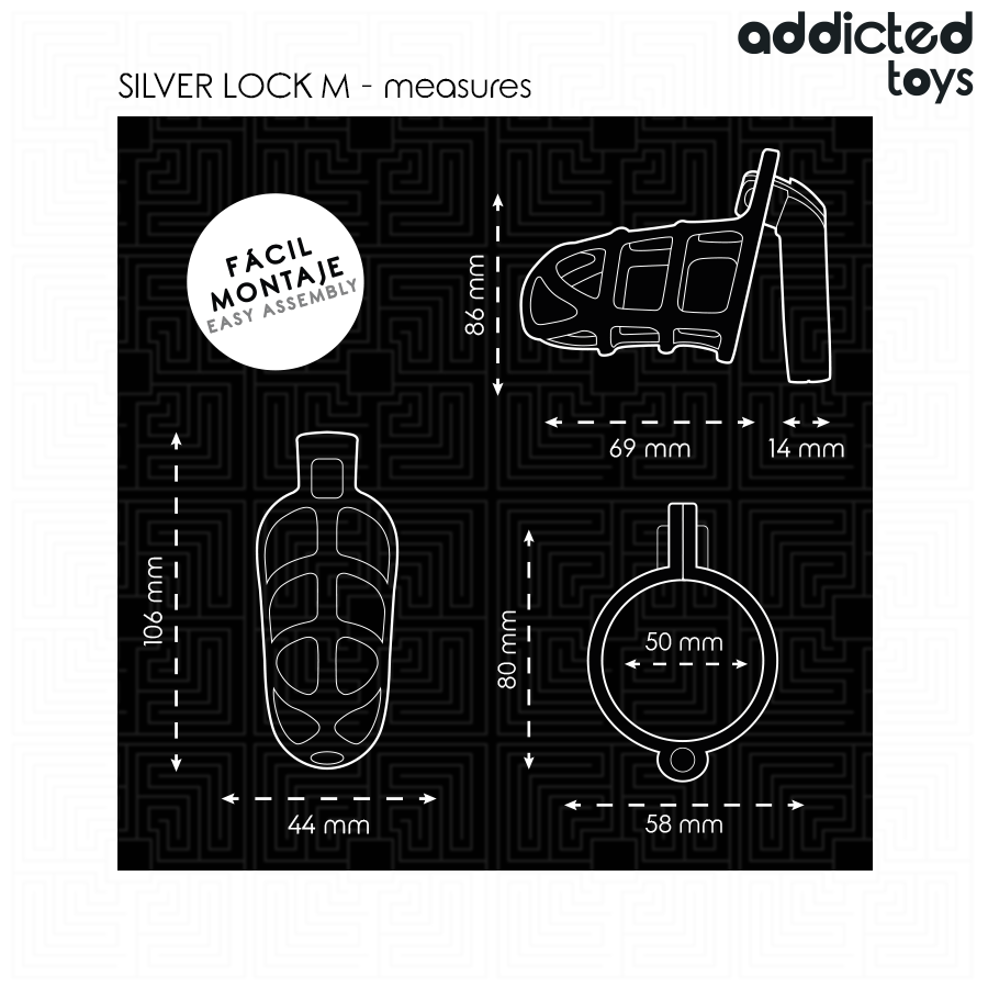 ADDICTED TOYS LOCKED – Cage de chasteté en métal Silver Lock (S ou M)
