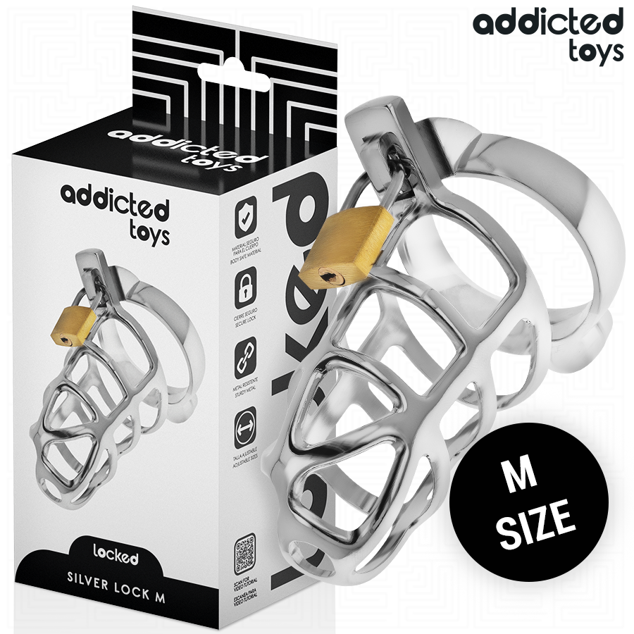 ADDICTED TOYS LOCKED – Cage de chasteté en métal Silver Lock (S ou M)