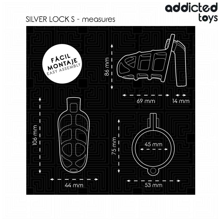 ADDICTED TOYS LOCKED – Cage de chasteté en métal Silver Lock (S ou M)