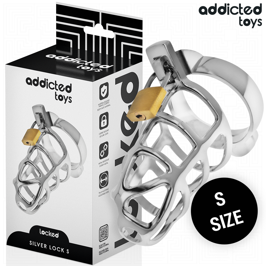 ADDICTED TOYS LOCKED – Cage de chasteté en métal Silver Lock (S ou M)
