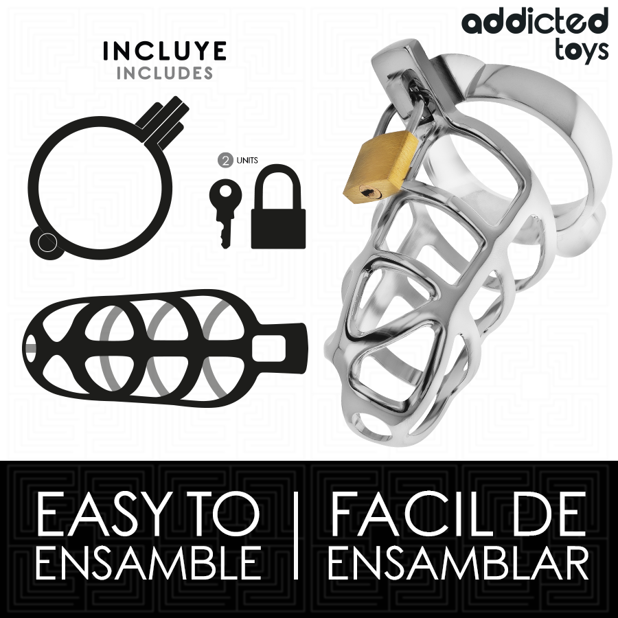 ADDICTED TOYS LOCKED – Cage de chasteté en métal Silver Lock (S ou M)